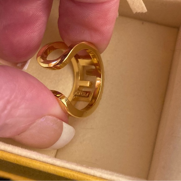 Gold Fendi FF Logo Cuff Cocktail Ring. - Picture 9 of 12